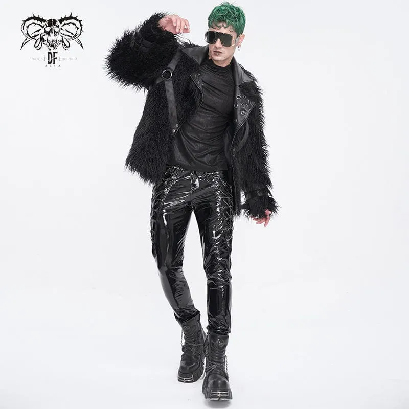 Men's Punk Lace-up Patent Leather Pants