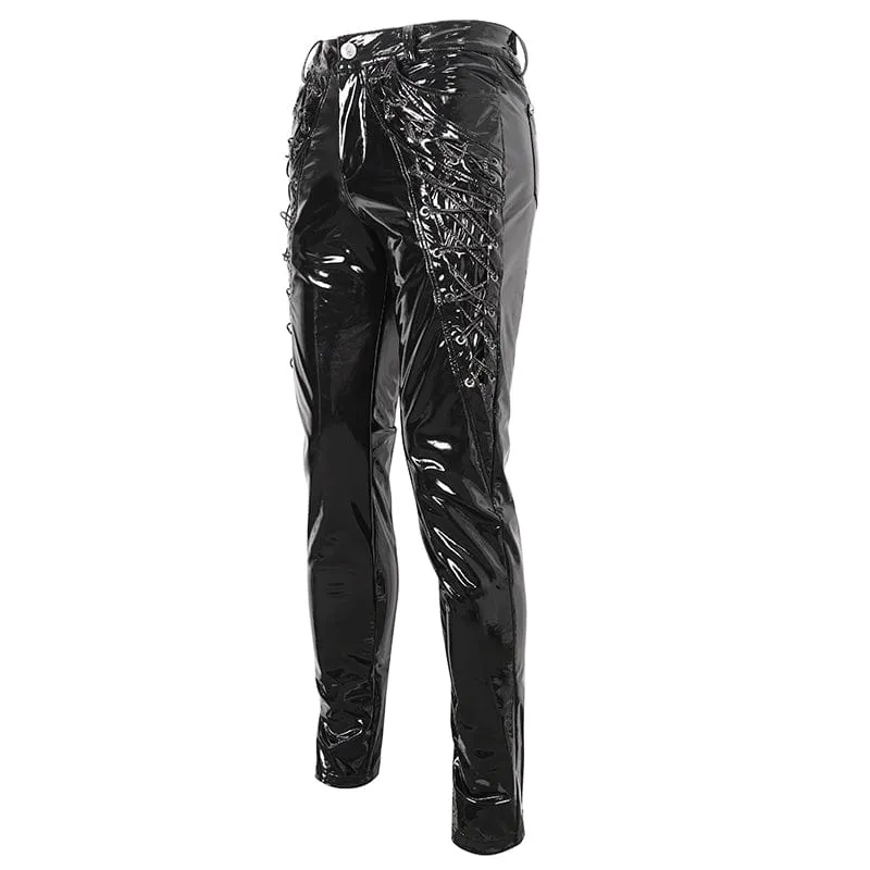 Men's Punk Lace-up Patent Leather Pants