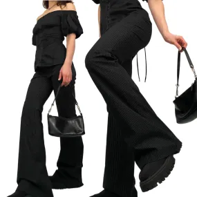 Mid-Rise Pinstripe Flares (S)
