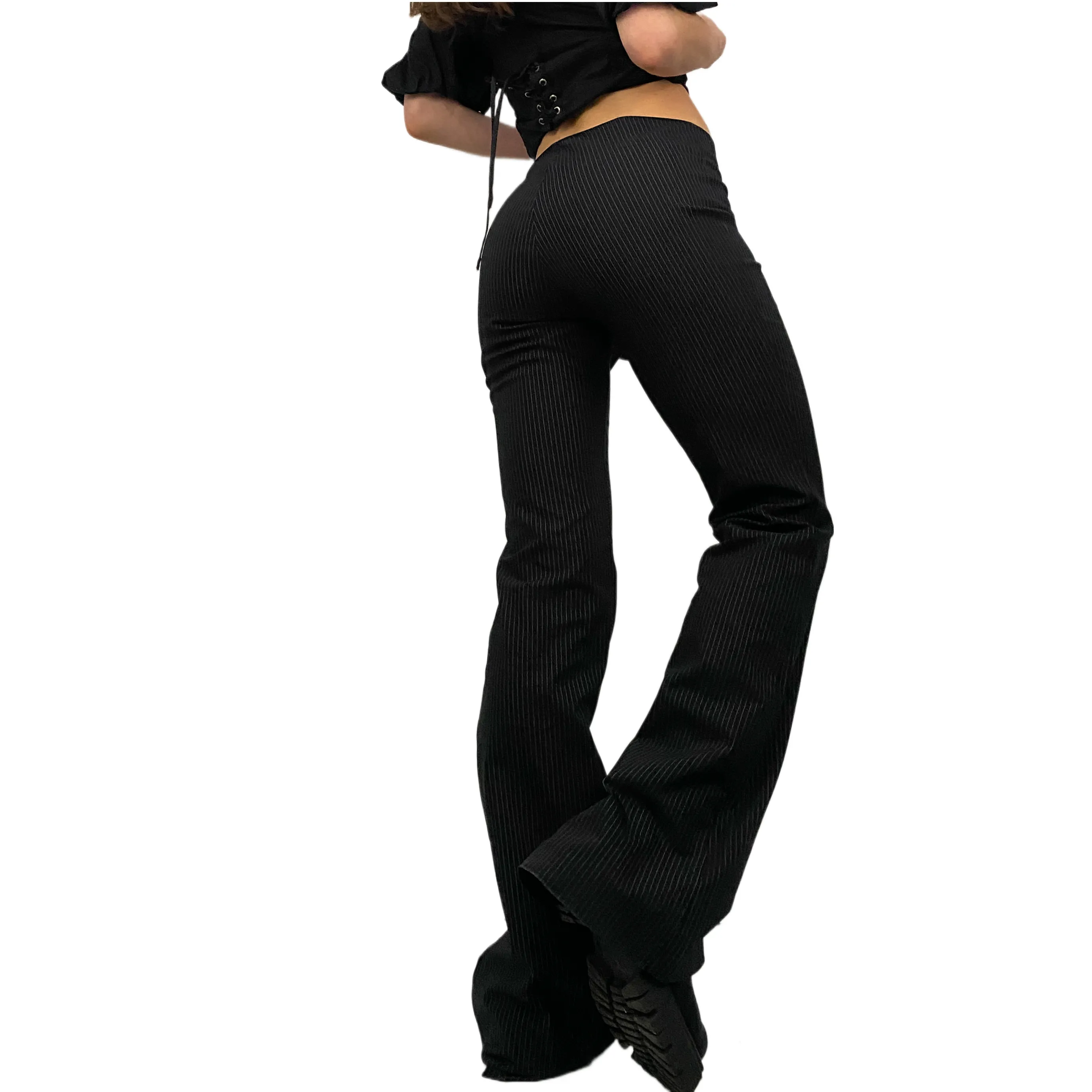 Mid-Rise Pinstripe Flares (S)