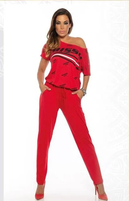 MissQ Off The Shoulder Red One Size Jumpsuit