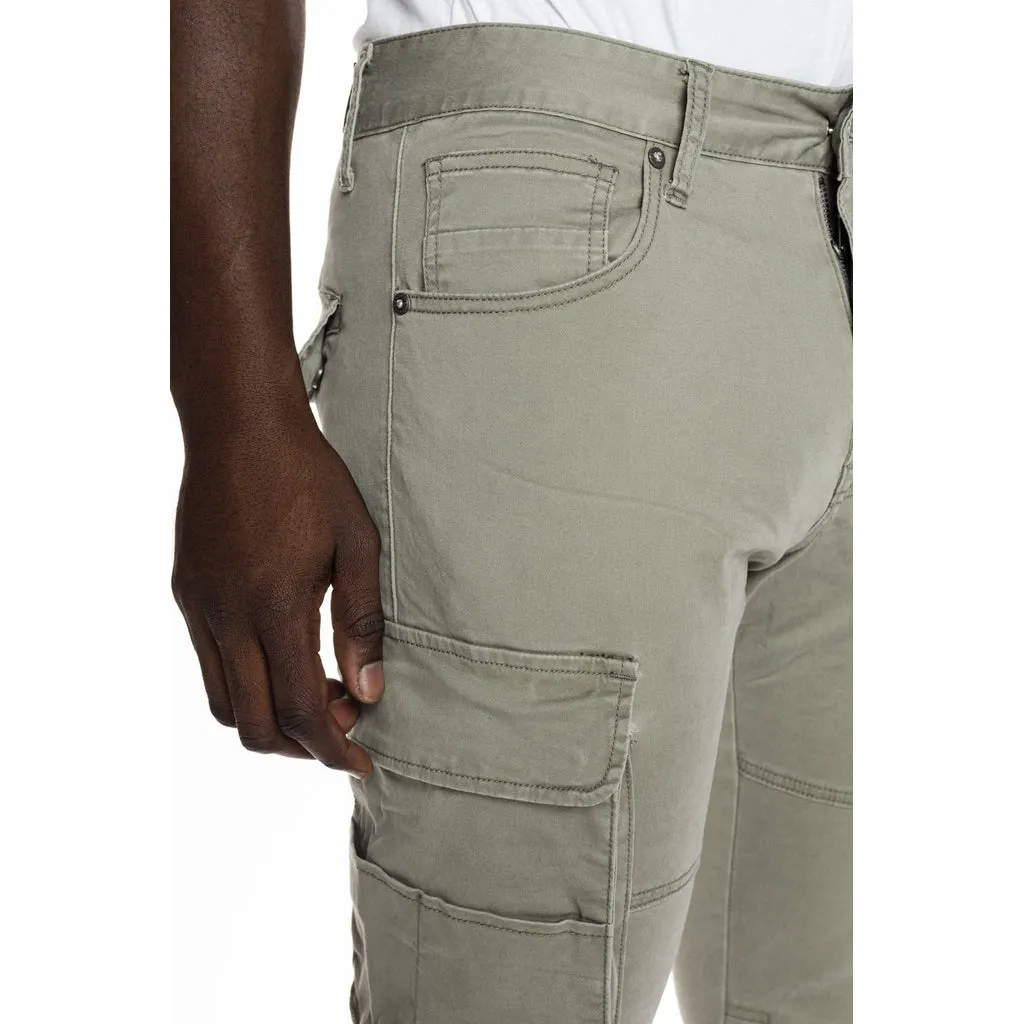 Multi-pocket Cargo Twill Pants - Light Olive