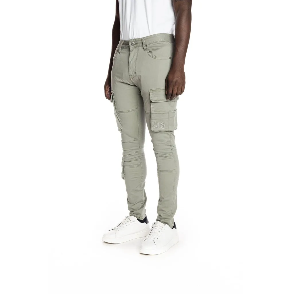 Multi-pocket Cargo Twill Pants - Light Olive