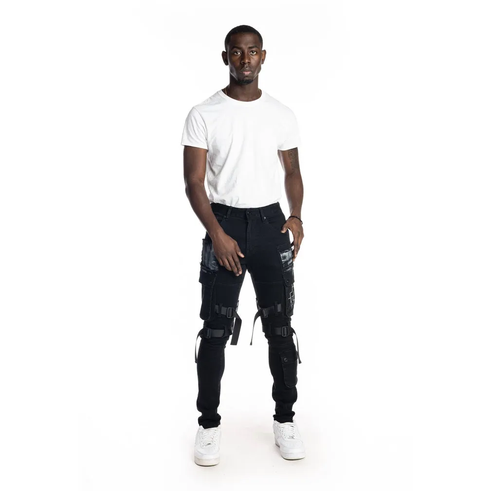 Multipocket Twill Fashion Utility Pants - Black