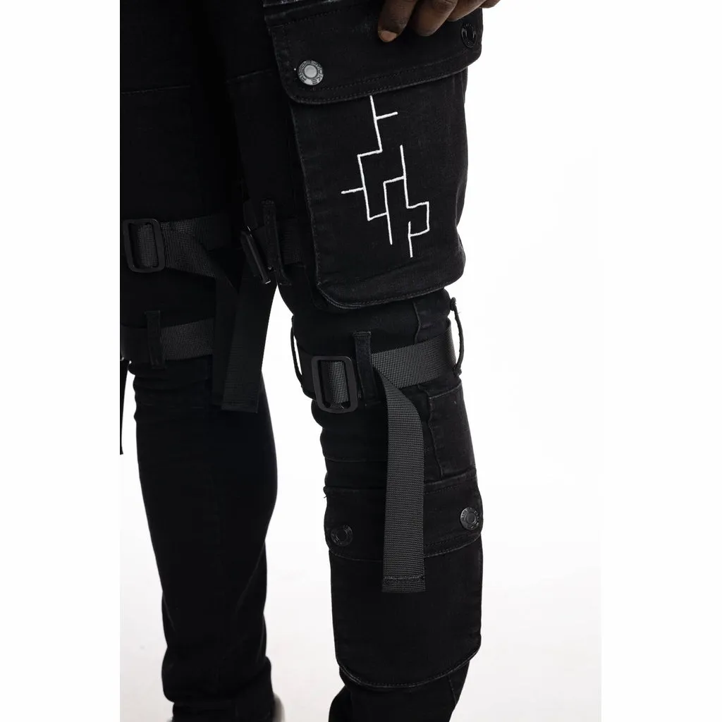 Multipocket Twill Fashion Utility Pants - Black