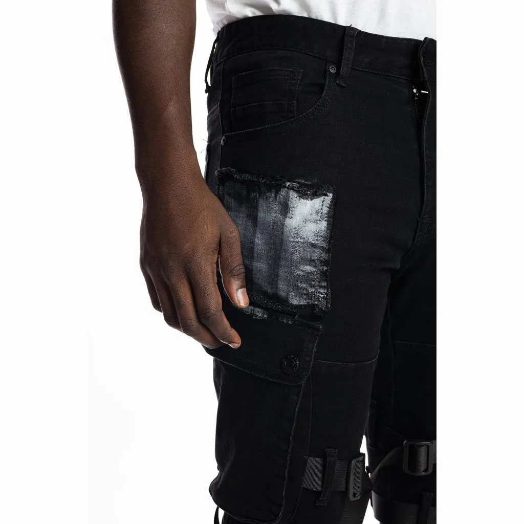 Multipocket Twill Fashion Utility Pants - Black