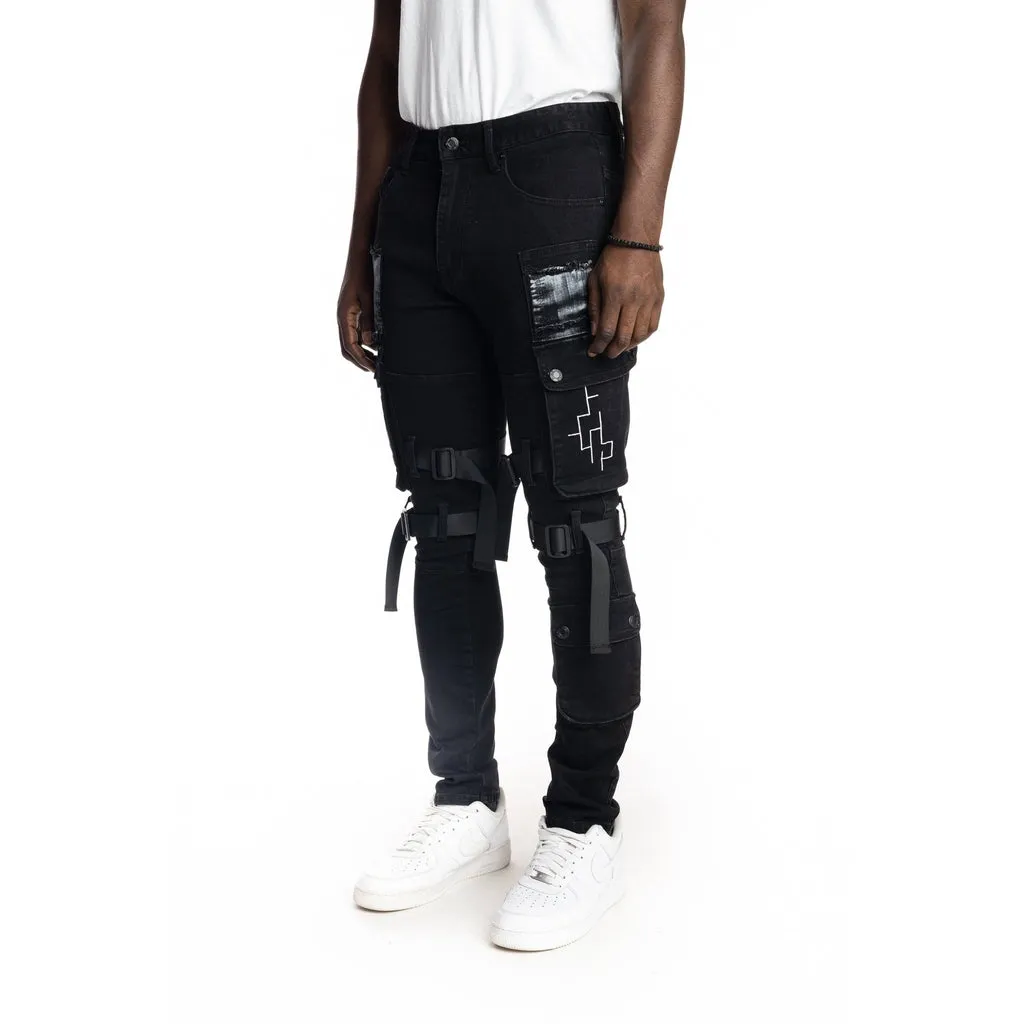 Multipocket Twill Fashion Utility Pants - Black