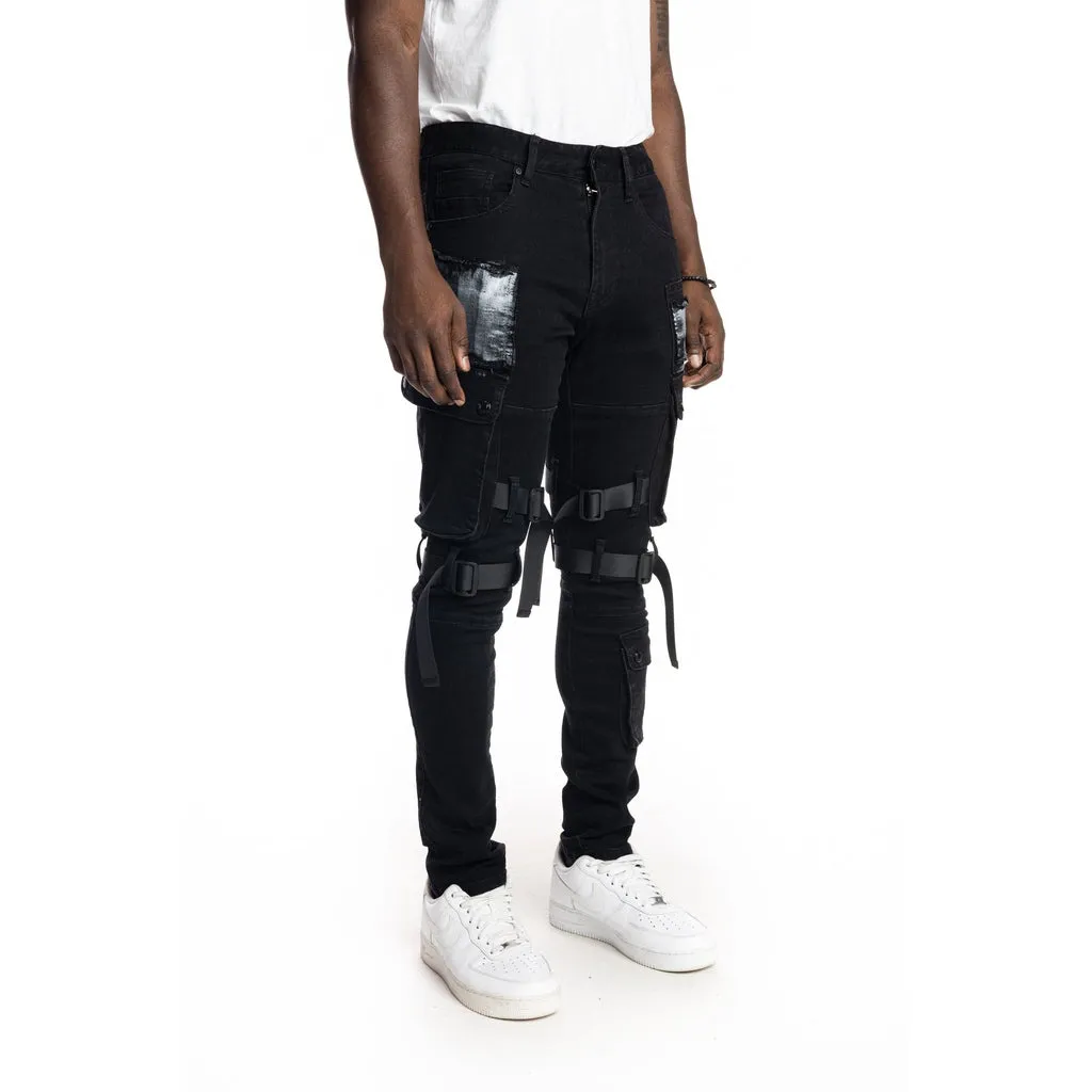 Multipocket Twill Fashion Utility Pants - Black
