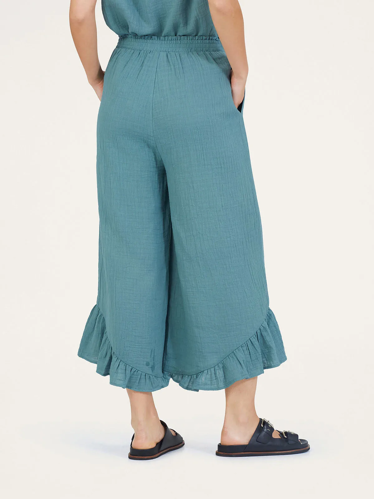 Paiva Organic Cotton Frill Culottes - Lagoon Blue