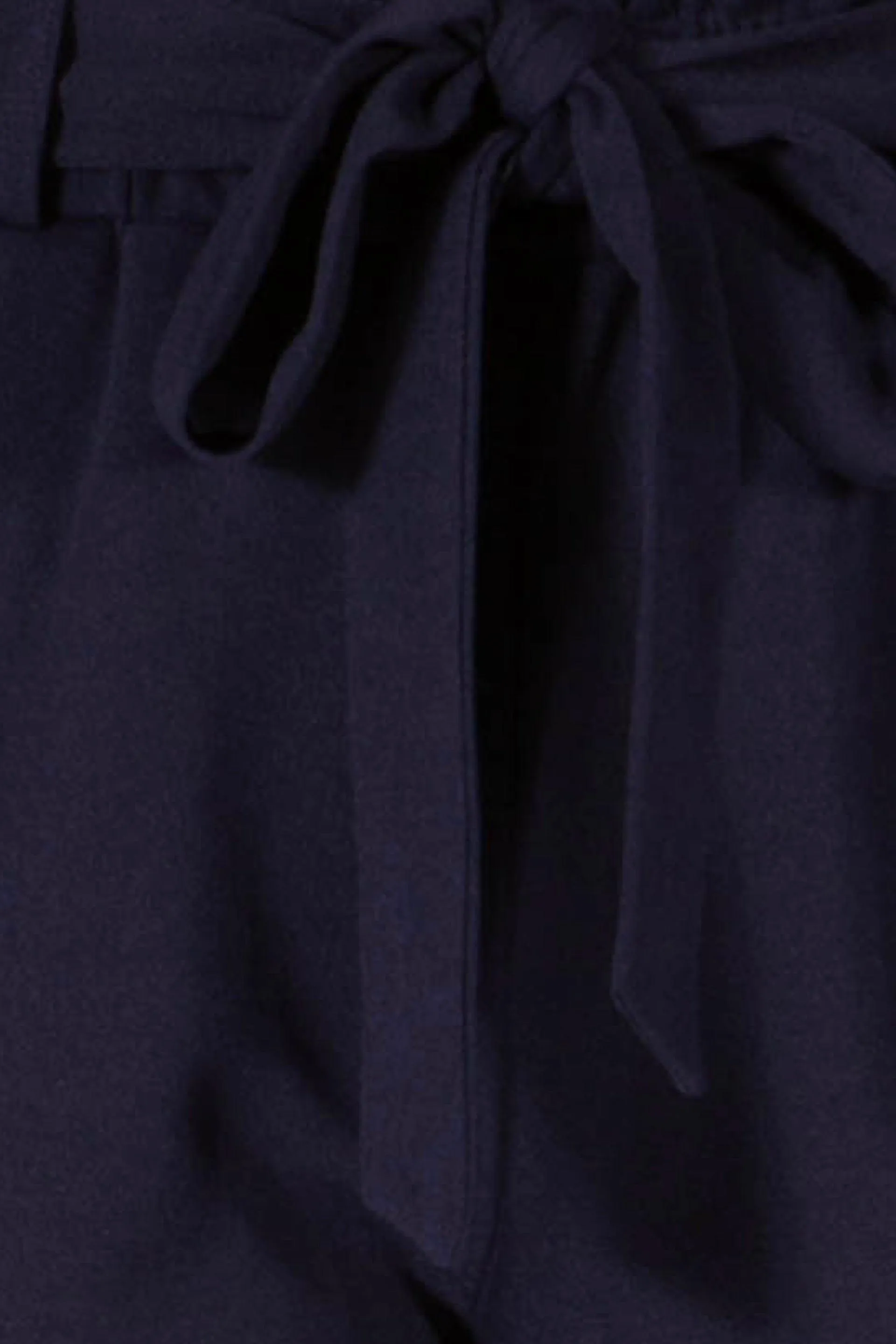 Paperbag Waist Slim Fit Pants With Self Tie - Navy