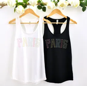 Paris College Style Tank Top | Paris Shirt | Paris Gifts | French Travel Shirt | Paris Vacation Shirt | Women's Slim Fit Racerback Tank Top