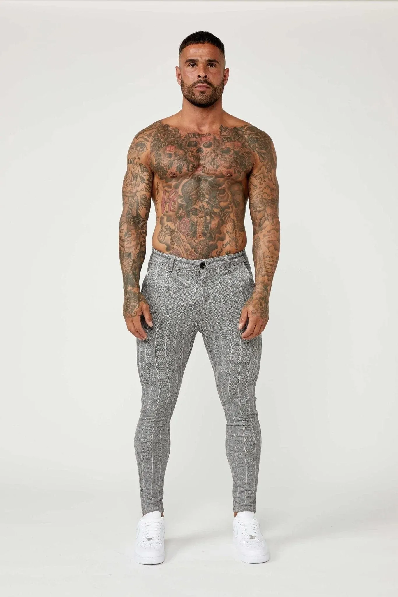 PINSTRIPE TROUSERS - GREY