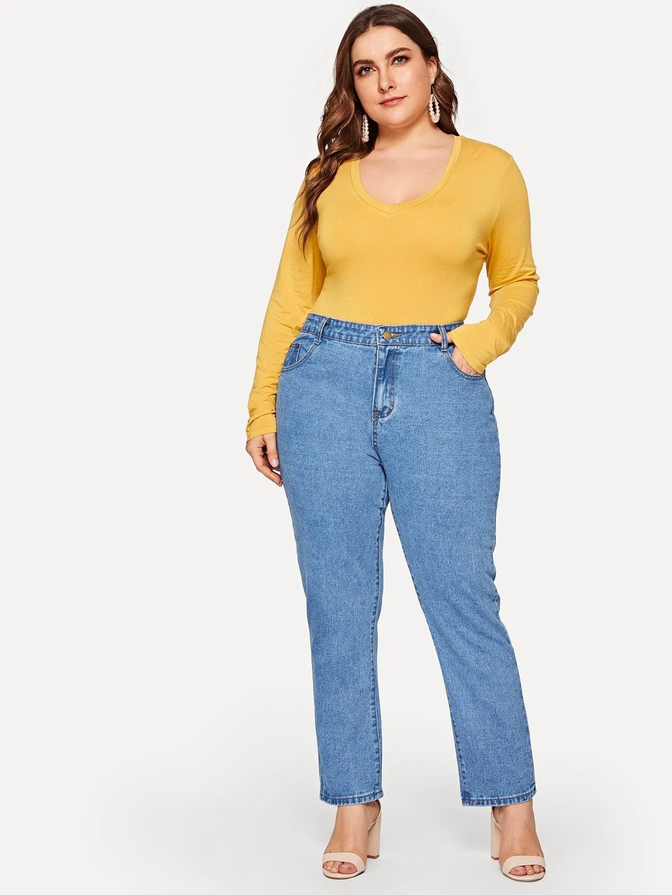 Plus Faded Wash Mom Jeans