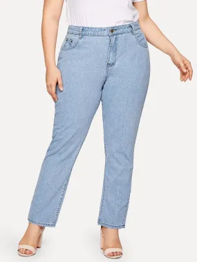 Plus Faded Wash Mom Jeans