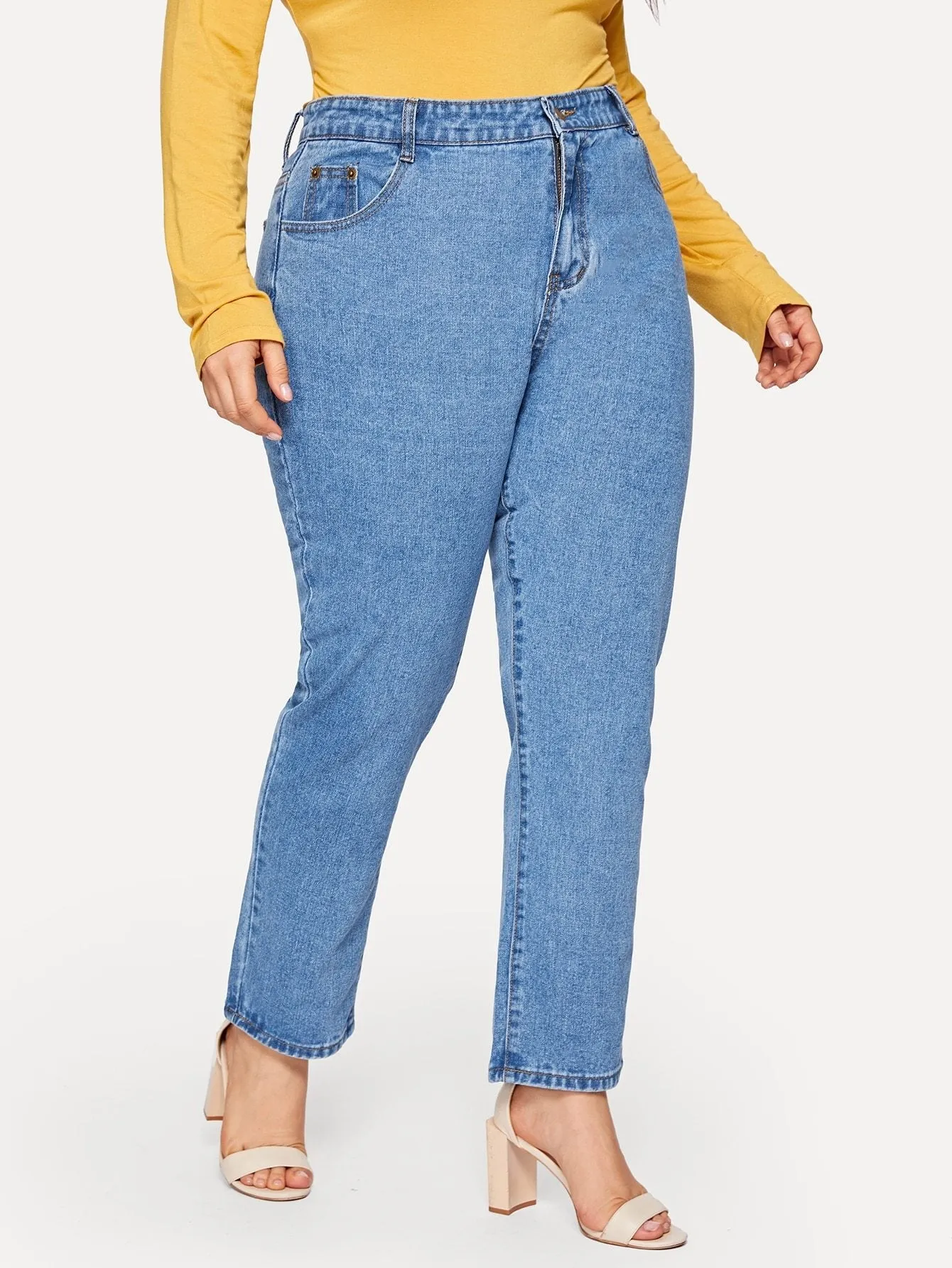 Plus Faded Wash Mom Jeans