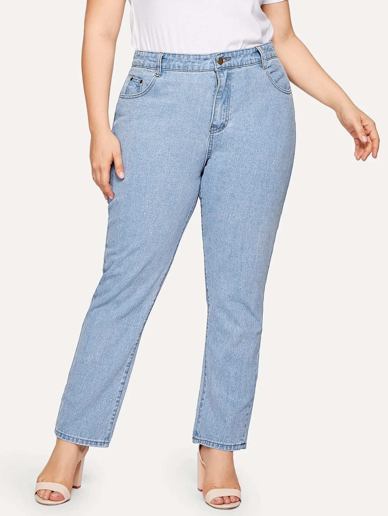 Plus Faded Wash Mom Jeans