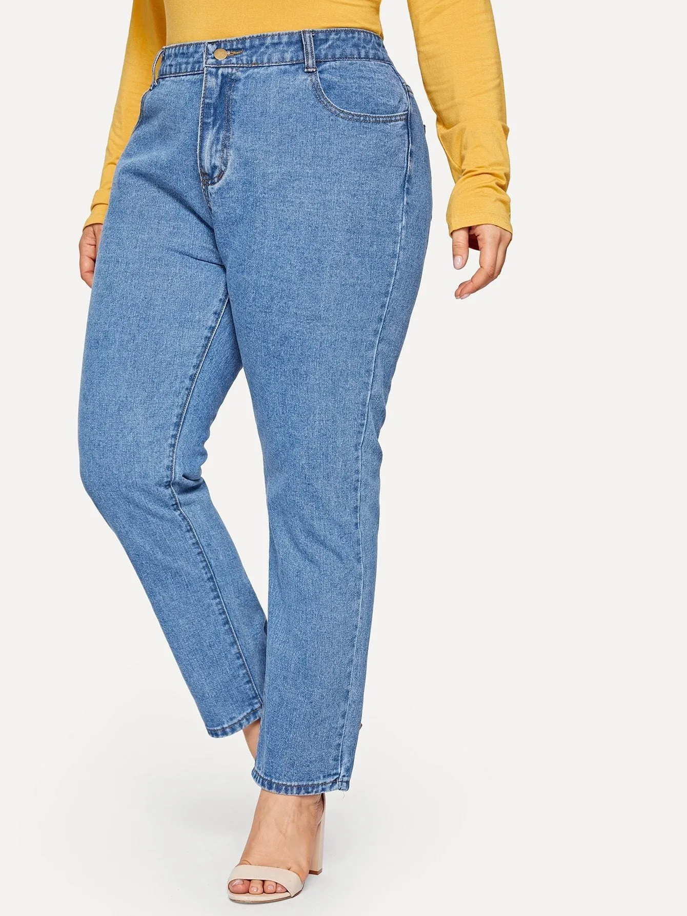 Plus Faded Wash Mom Jeans