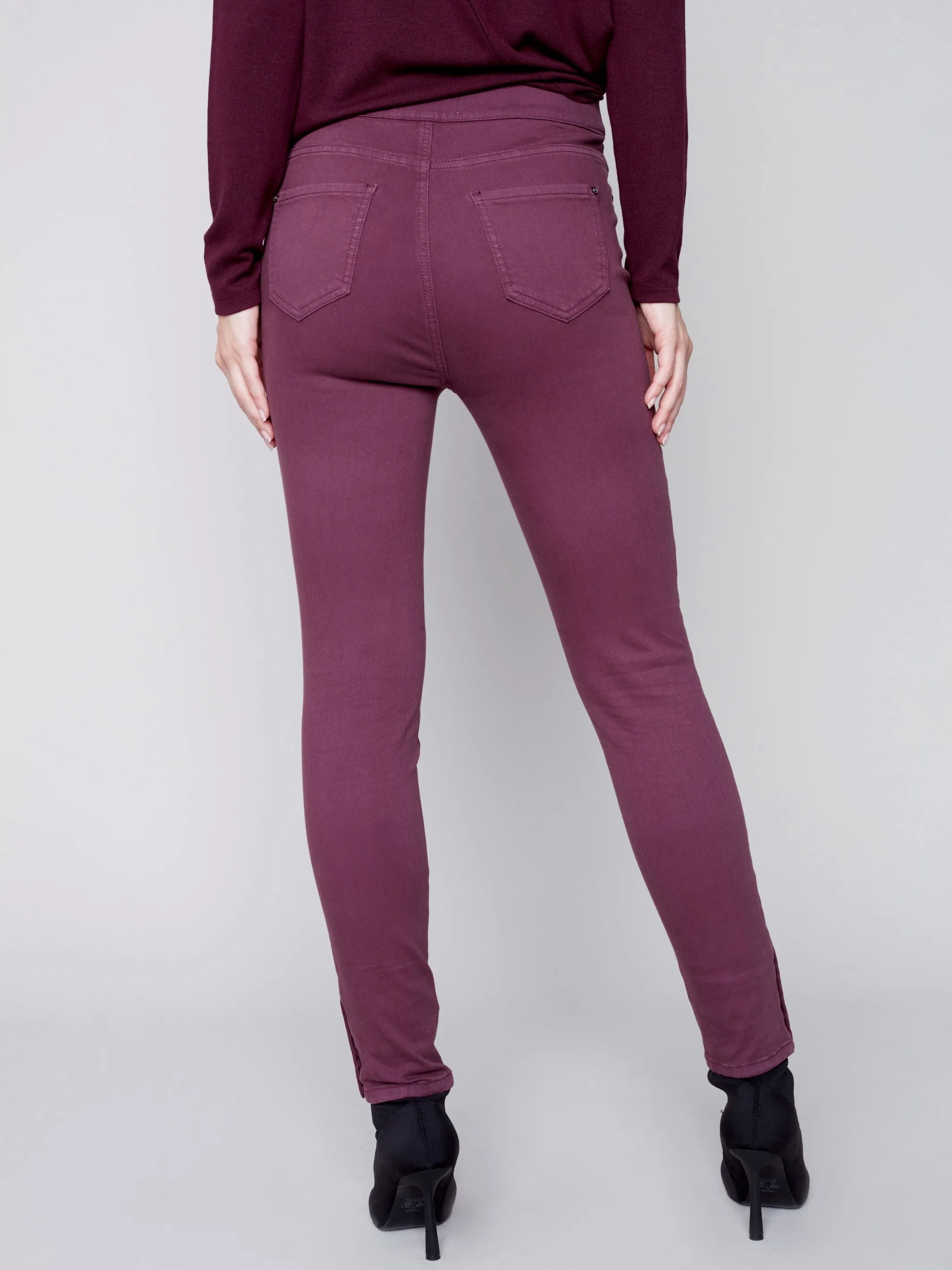 Pull-On Twill Pants with Snap Button Hem - Port