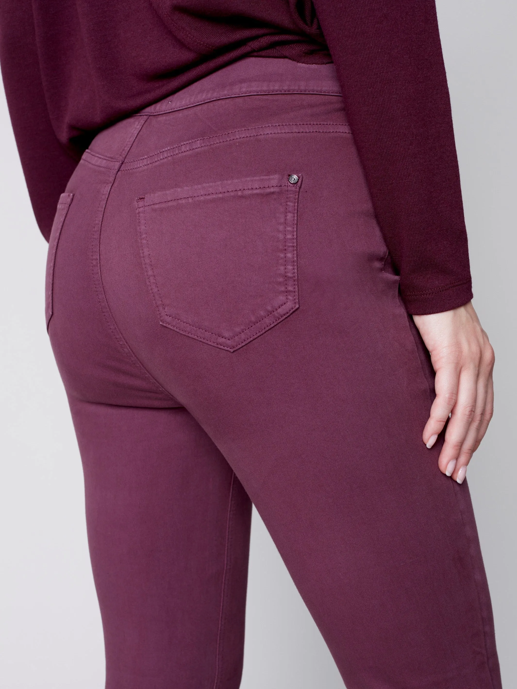 Pull-On Twill Pants with Snap Button Hem - Port