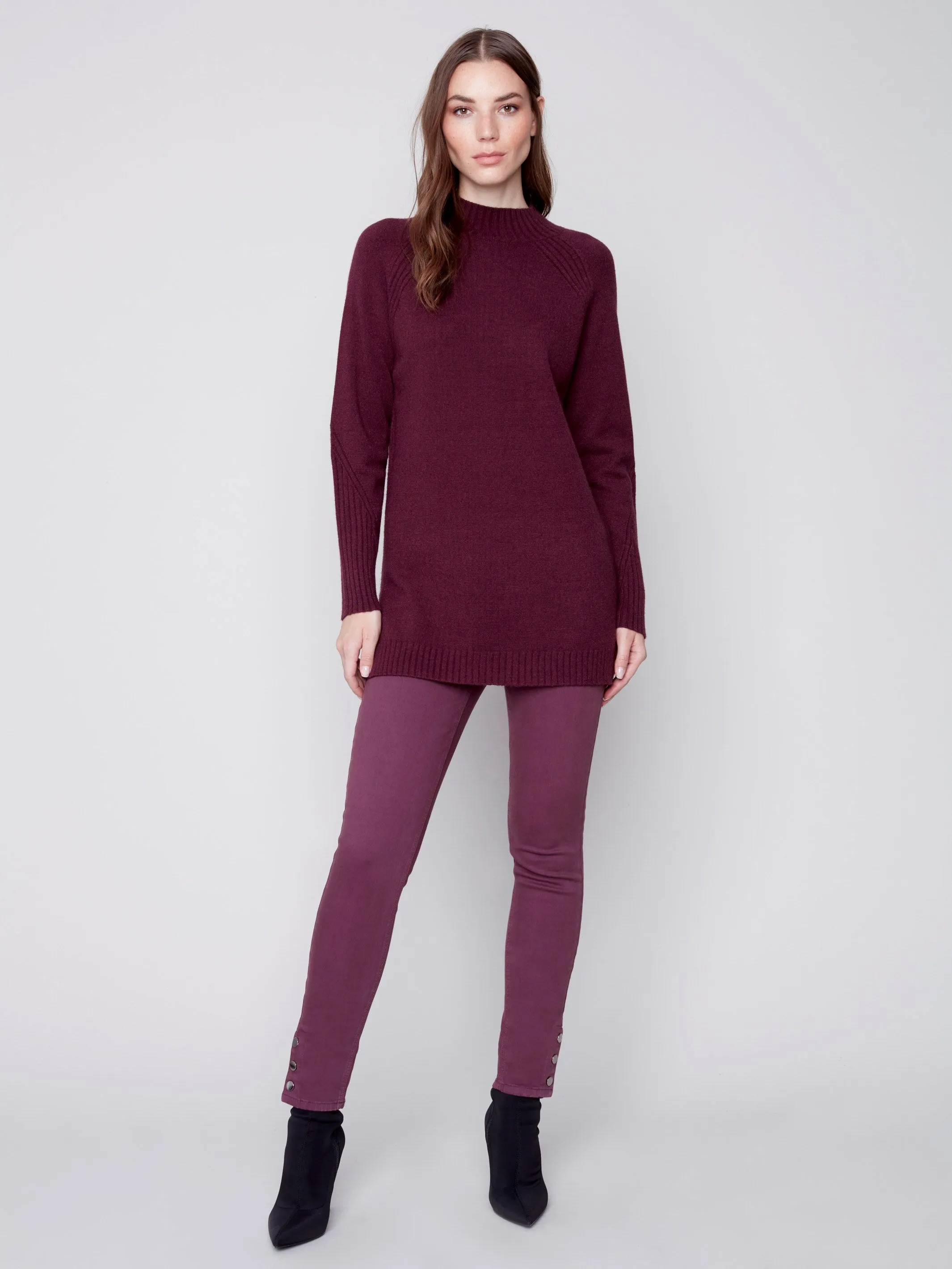 Pull-On Twill Pants with Snap Button Hem - Port