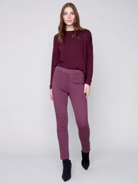 Pull-On Twill Pants with Snap Button Hem - Port