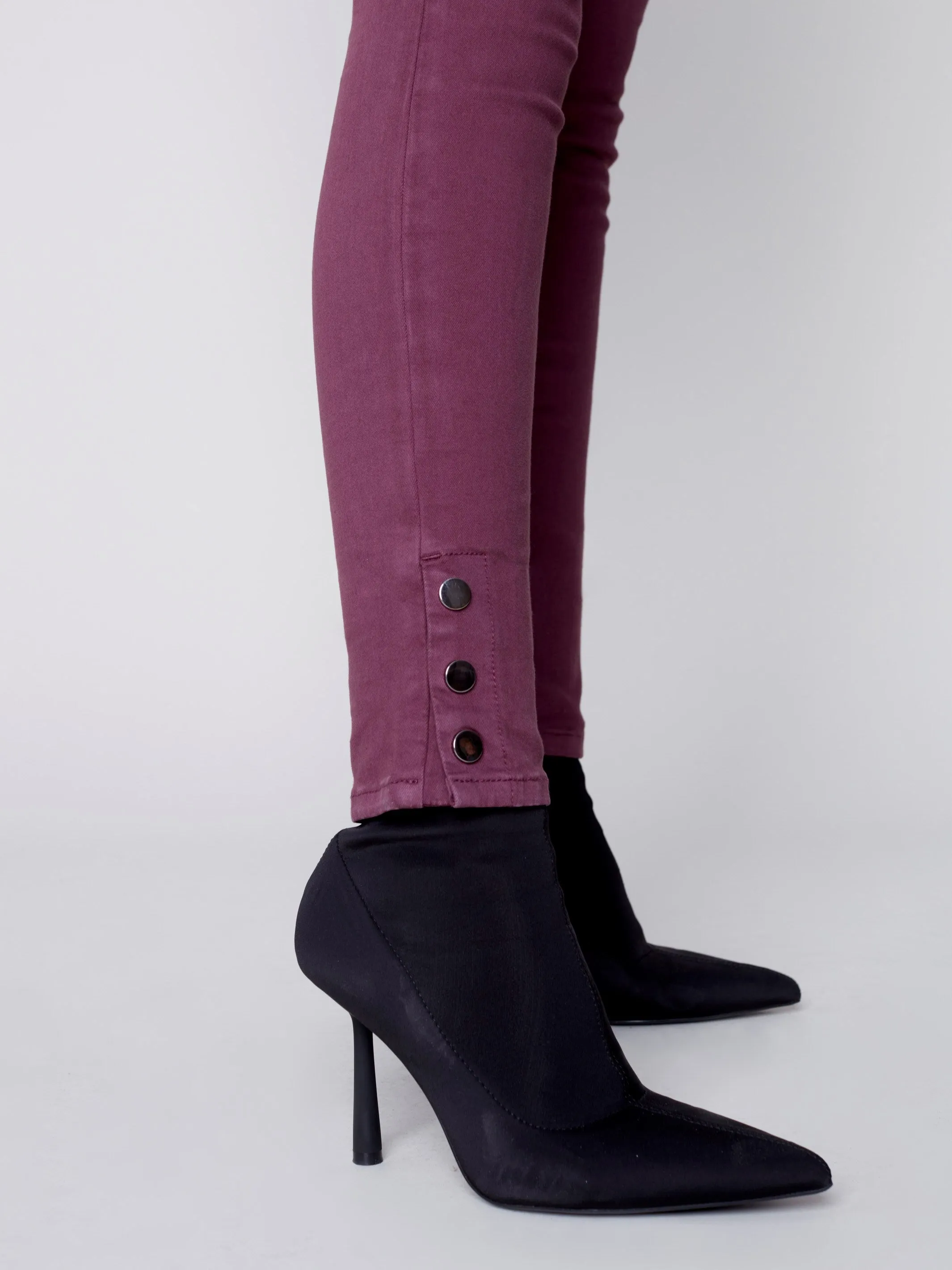 Pull-On Twill Pants with Snap Button Hem - Port