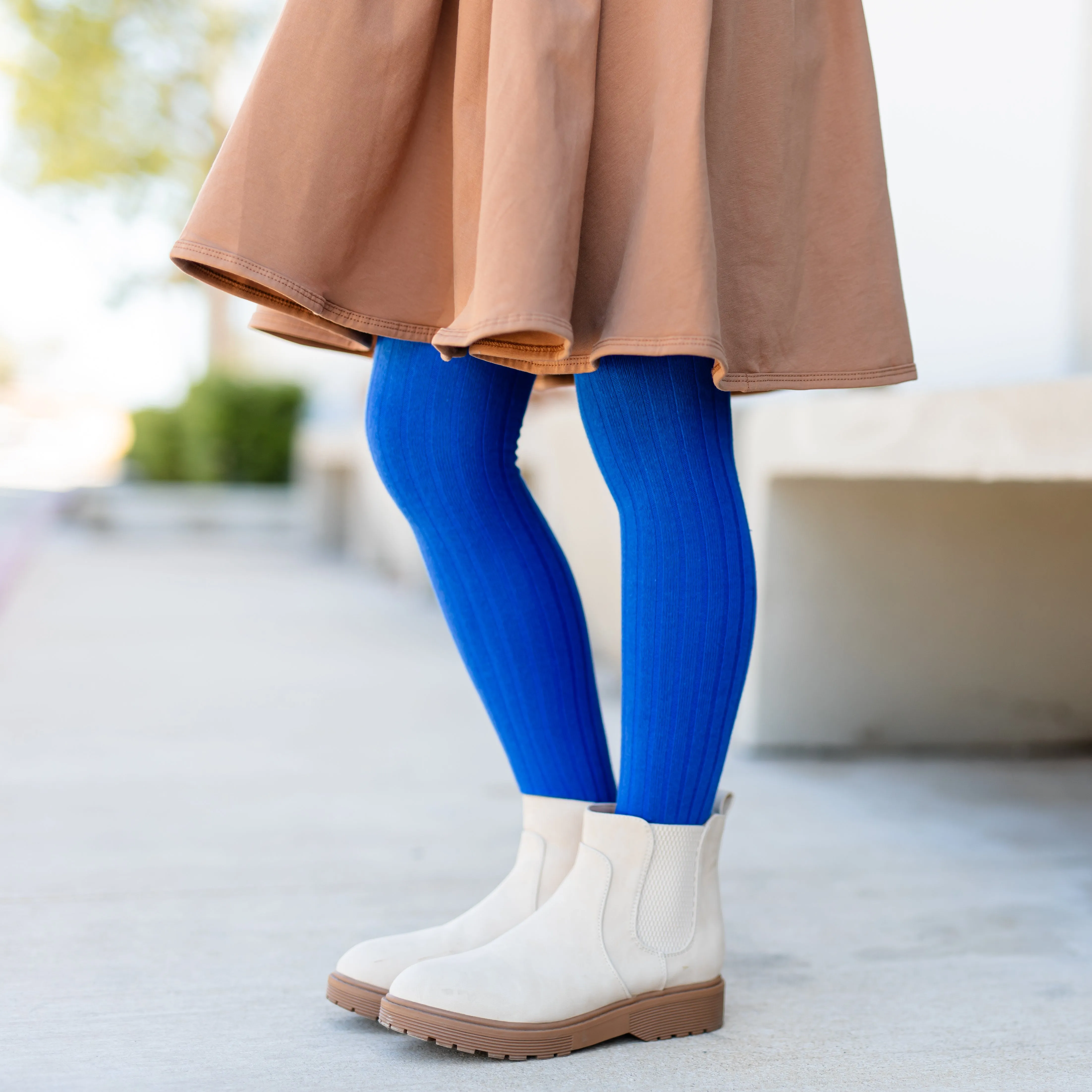 Ribbed Knit Tights - Classic Blue