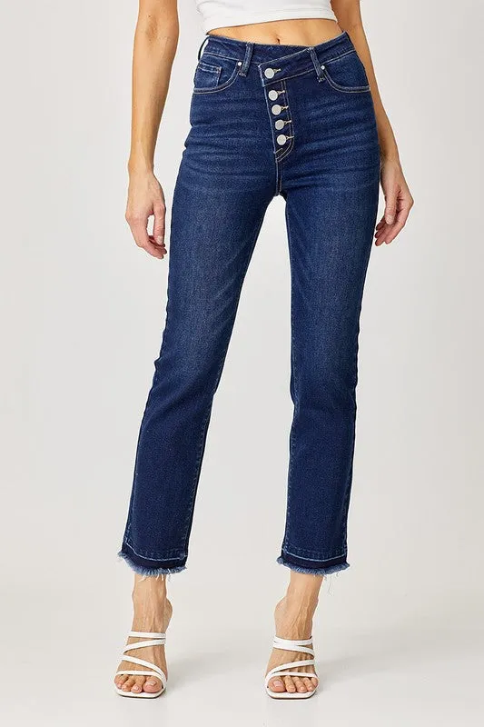 Risen Crossover Straight Leg Jeans