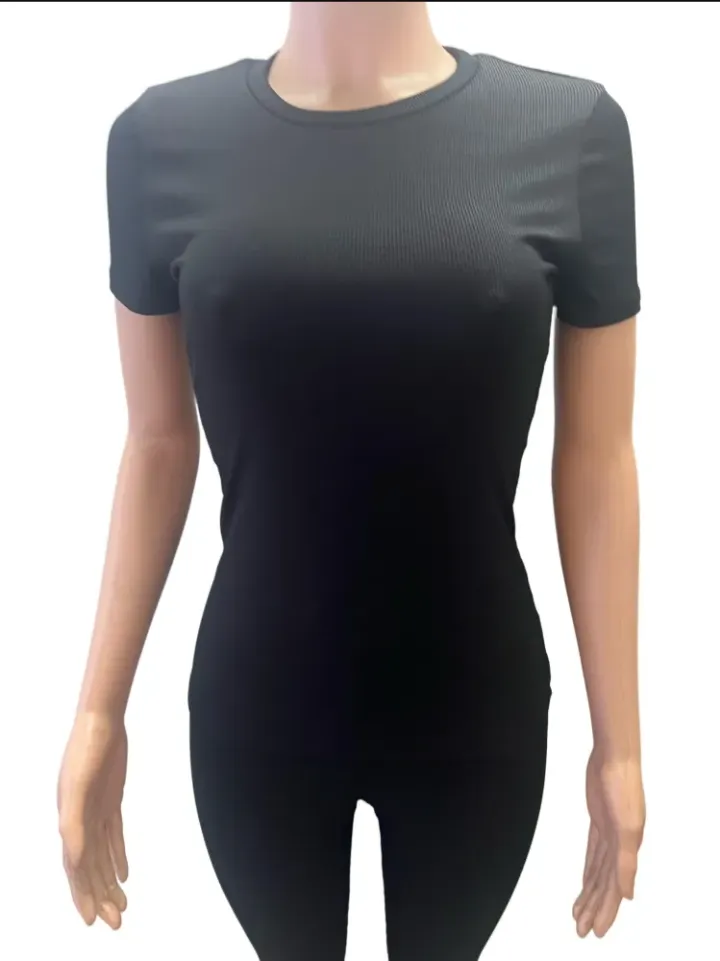 Slim Fit Short Sleeve Top Pants Suit