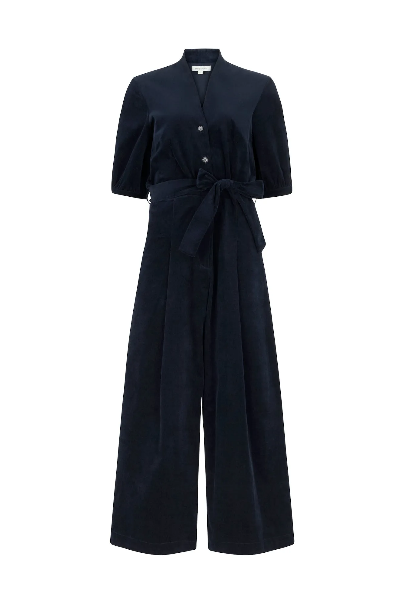 Long Navy Black Stella Needlecord Jumpsuit with Adjustable Straps and Flattering Fit