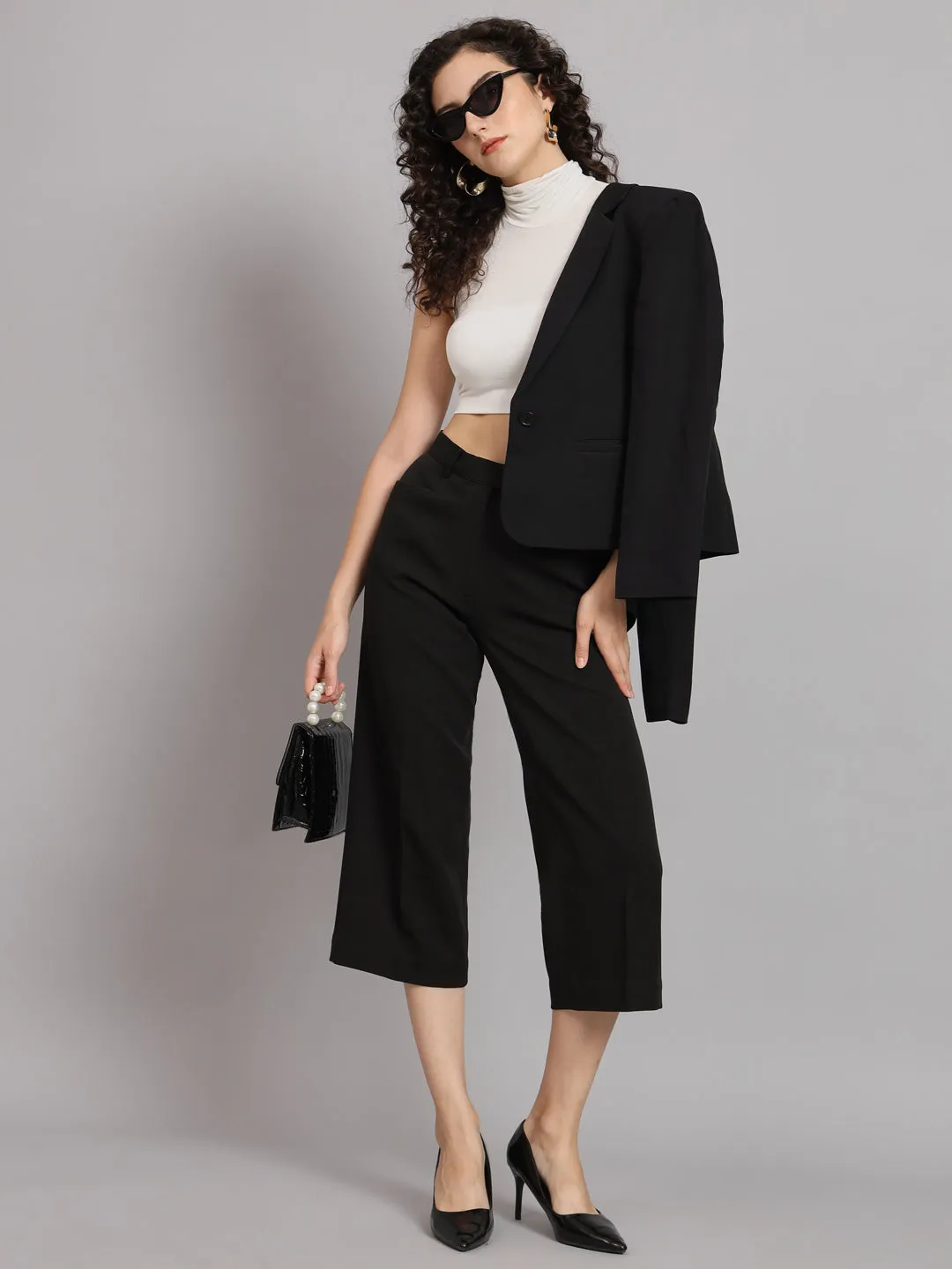 Straight Fit Mid Waist Culottes - Black