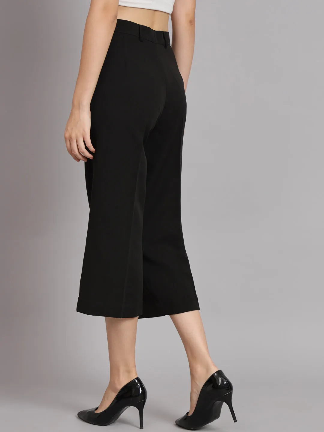 Straight Fit Mid Waist Culottes - Black