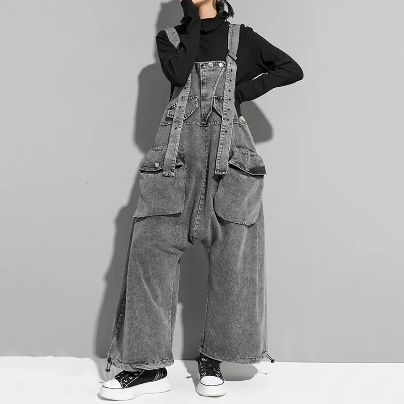 Street Punk Style Oversized Fit Vintage Denim Overalls