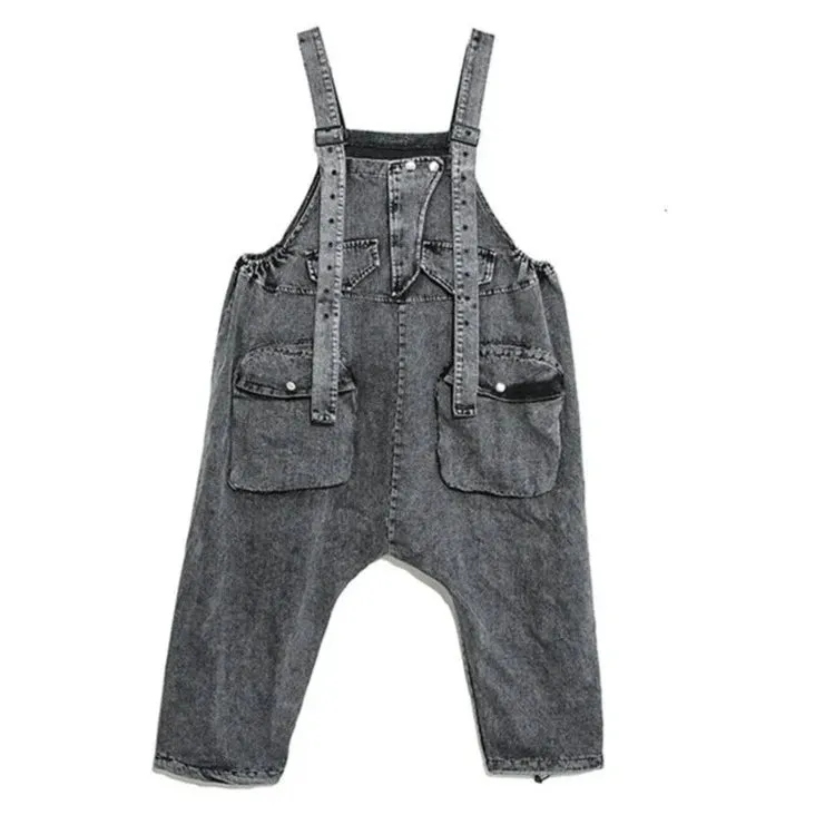 Street Punk Style Oversized Fit Vintage Denim Overalls