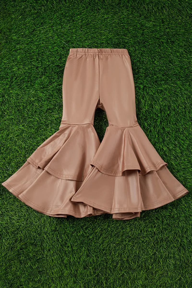 Tan faux leather double layer bell pants. PNG25153111 AMY