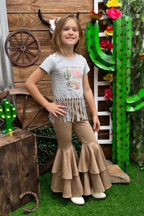 Tan faux leather double layer bell pants. PNG25153111 AMY