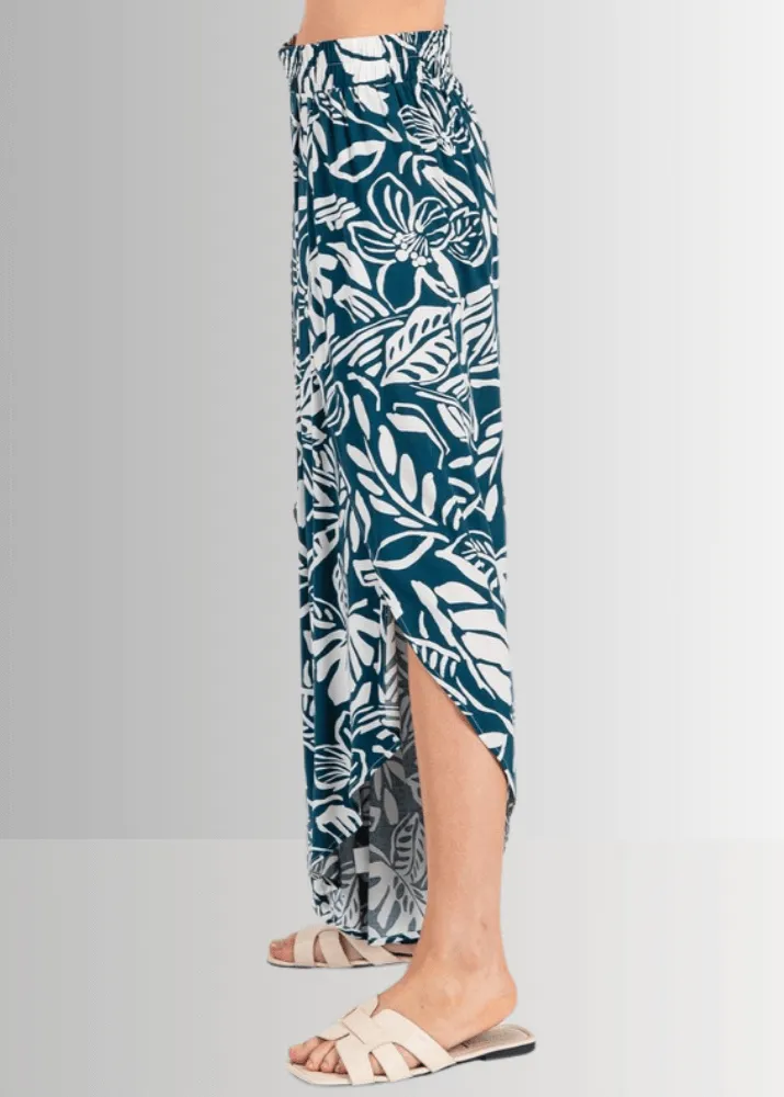Tropical Teal Split Front Flowy Pants