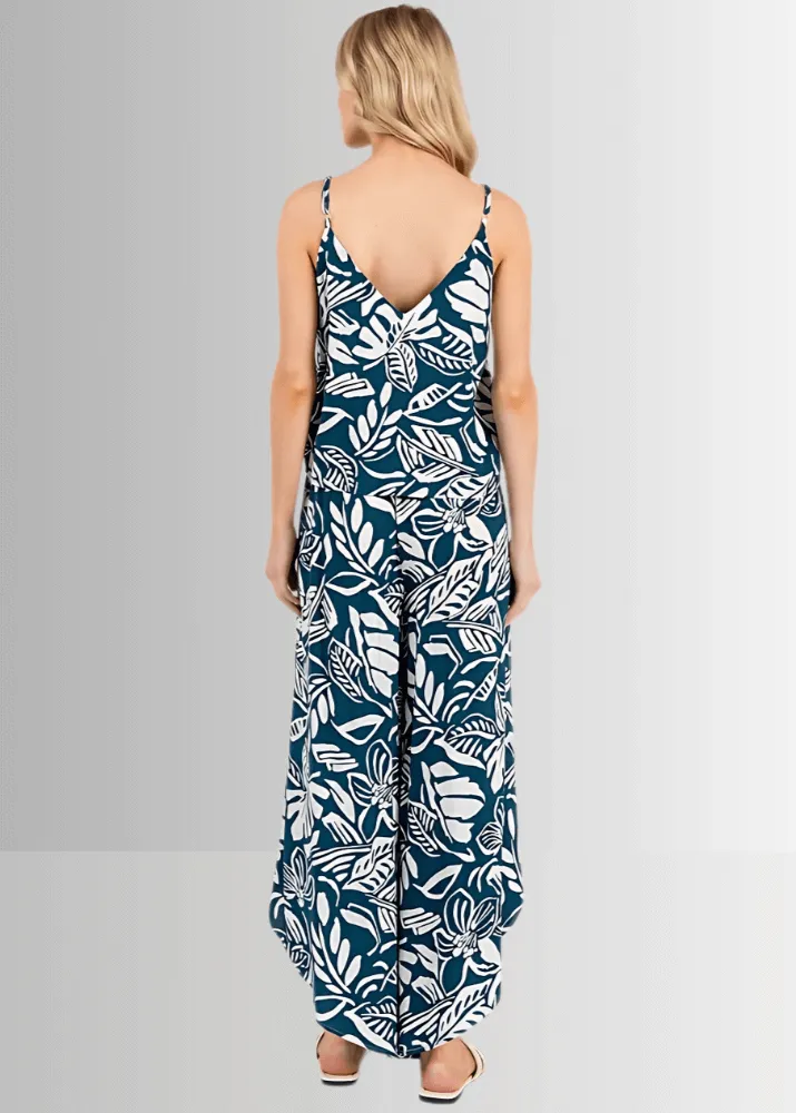 Tropical Teal Split Front Flowy Pants