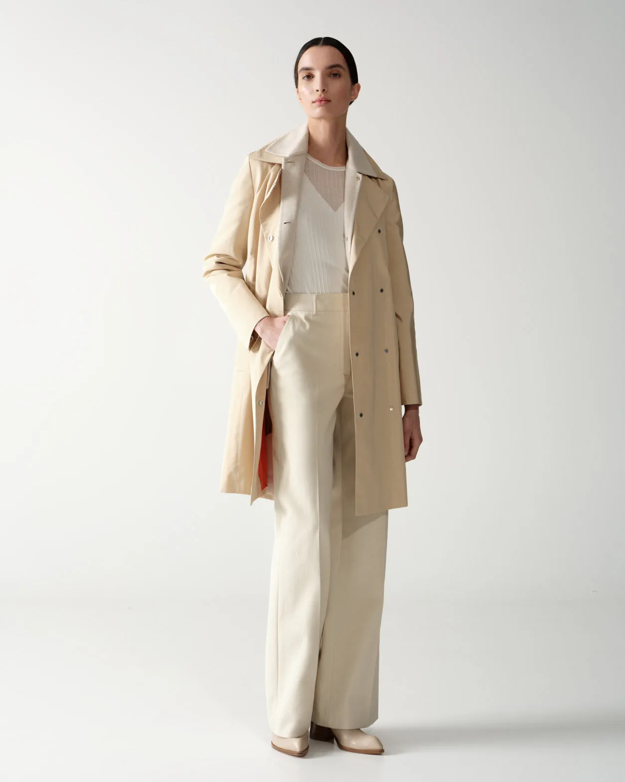 Wide Straight Cotton Wool Gabardine Pants