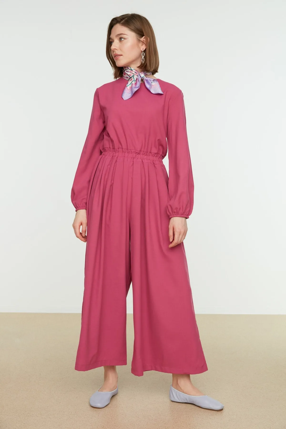 Wide Trotting Weaving Overalls With Tail - Trendyol Modest