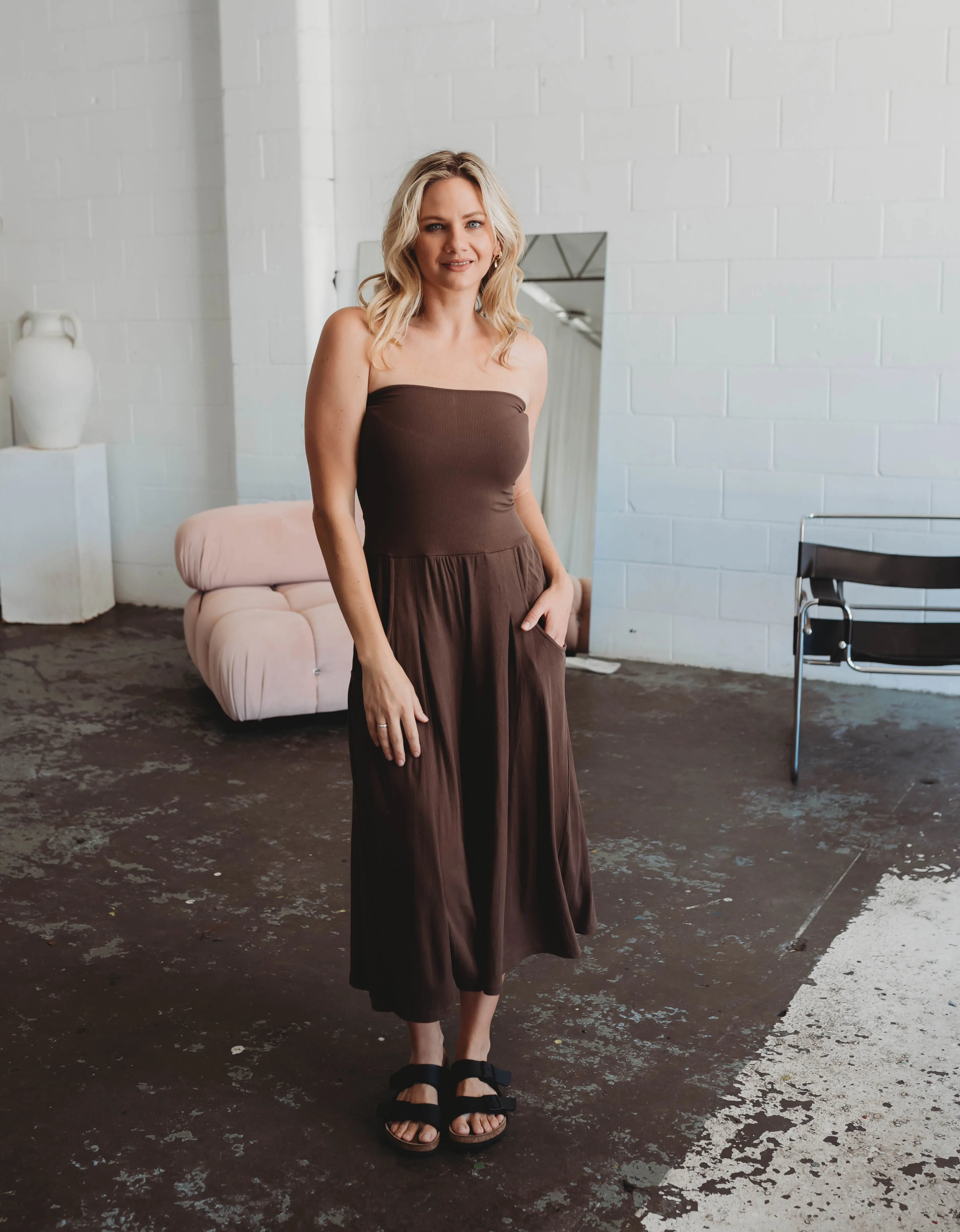 Women's Bamboo Culotte Romper - CHOCOLATE