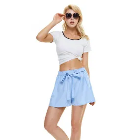 Women's Elastic Waist Loose Shorts - Decorative Sash 3 Colors 8 Sizes