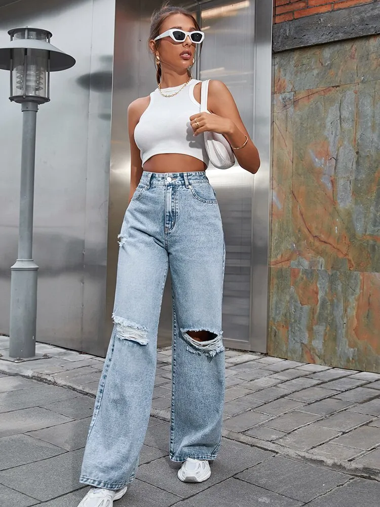 Women's Ripped Denim Trousers