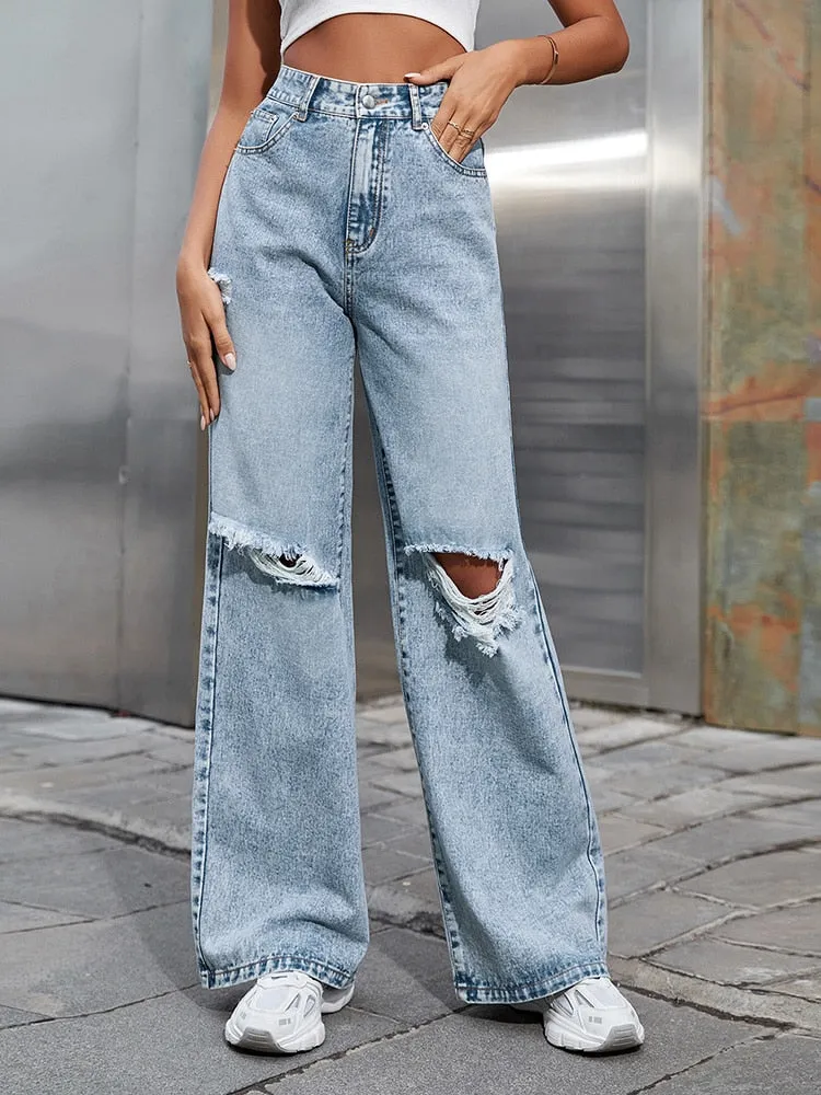 Women's Ripped Denim Trousers
